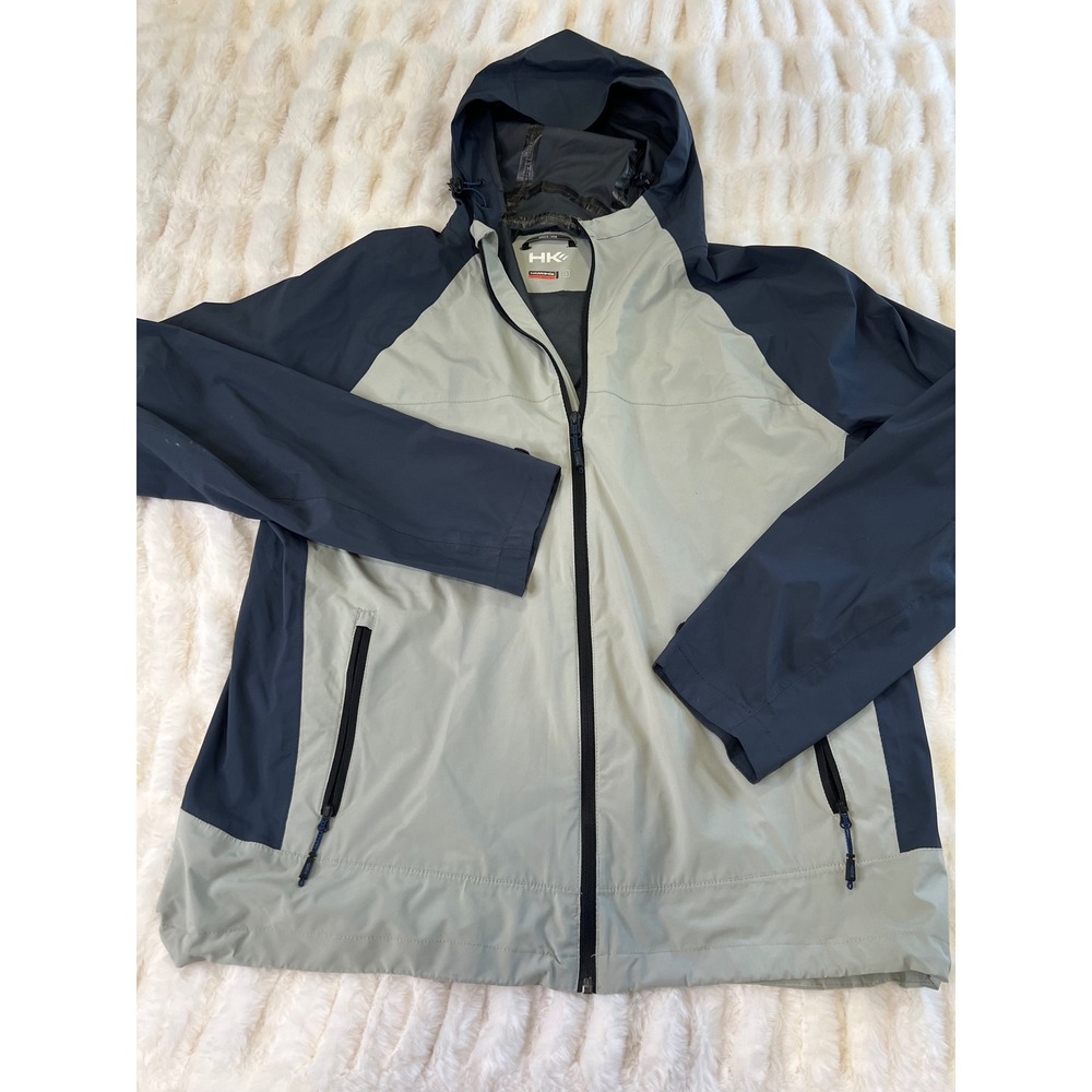 Hawke & Co Performance Mens XL Windbreaker Jacket Hooded Blue Gray Full Zip HK